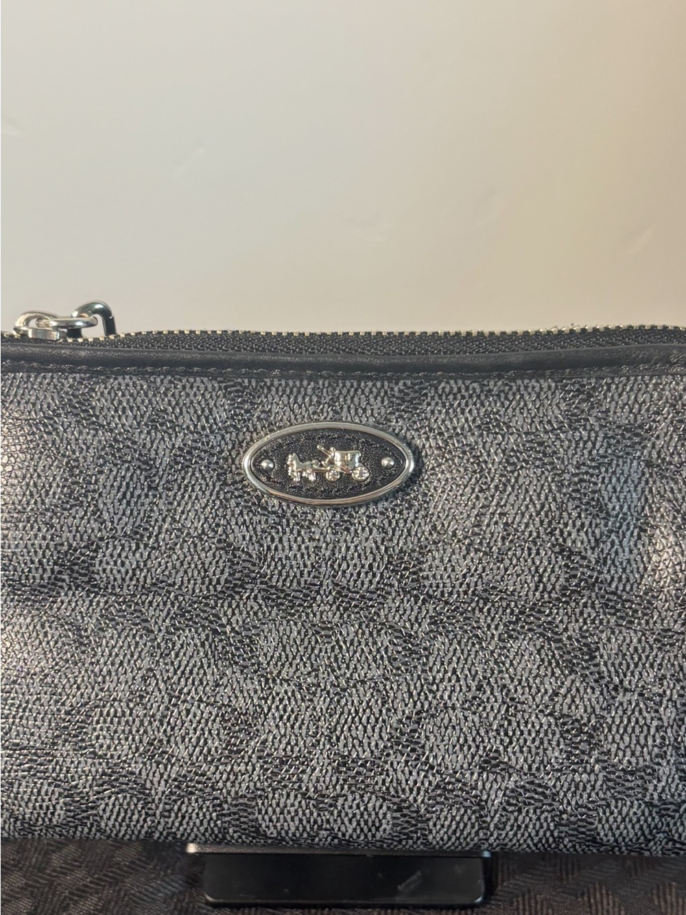 Coach Gray Signature Jacquard Wristlet with Silver Hardware